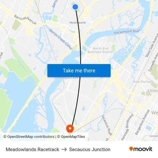 Meadowlands Racetrack to Secaucus Junction map