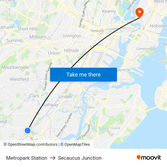 Metropark Station to Secaucus Junction map