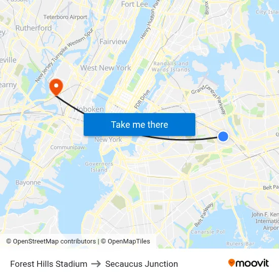 Forest Hills Stadium to Secaucus Junction map