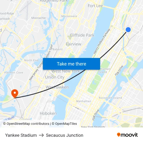 Yankee Stadium to Secaucus Junction map