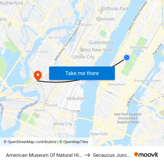 American Museum Of Natural History to Secaucus Junction map