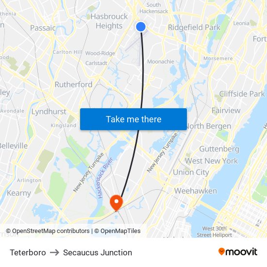 Teterboro to Secaucus Junction map