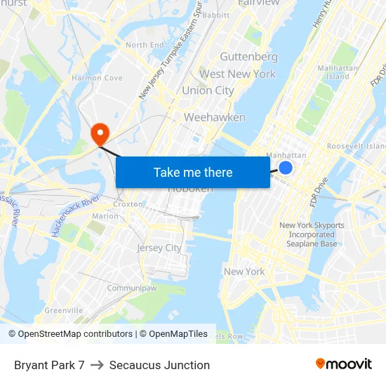 Bryant Park 7 to Secaucus Junction map