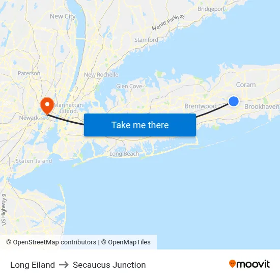 Long Eiland to Secaucus Junction map