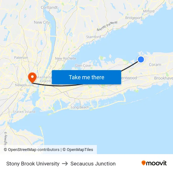 Stony Brook University to Secaucus Junction map