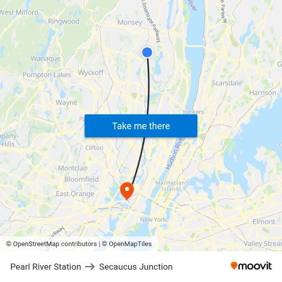 Pearl River Station to Secaucus Junction map