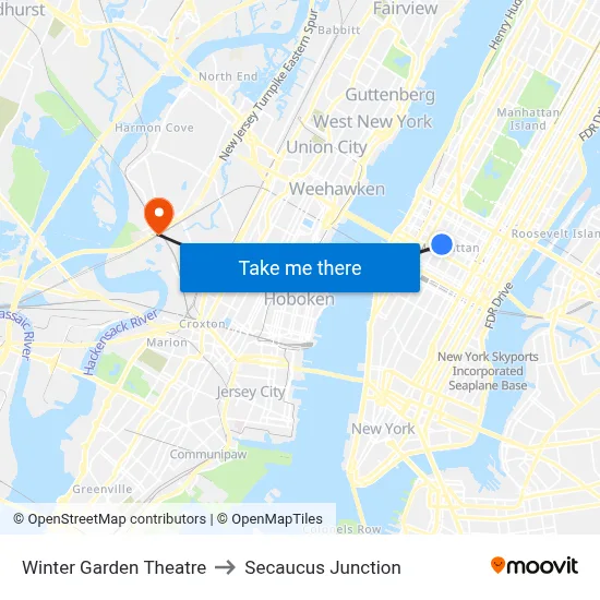 Winter Garden Theatre to Secaucus Junction map