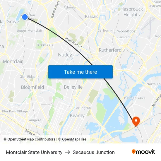 Montclair State University to Secaucus Junction map