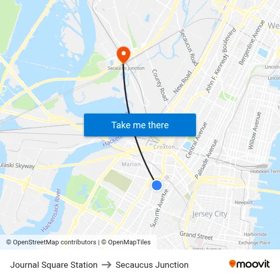 Journal Square Station to Secaucus Junction map