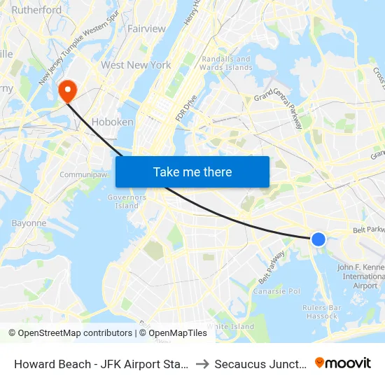Howard Beach - JFK Airport Station to Secaucus Junction map