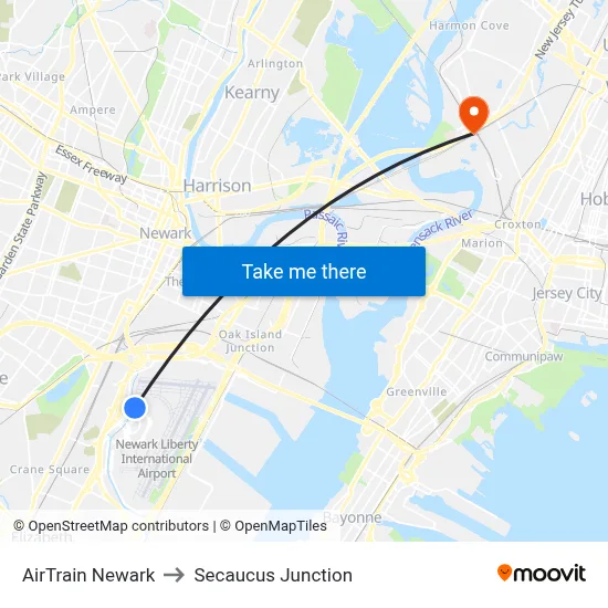 AirTrain Newark, AirTrain Newark, New Jersey, USA to Secaucus Junction map