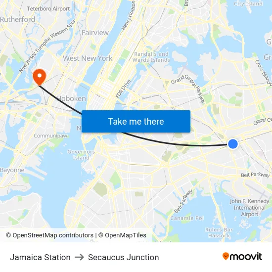 Jamaica Station to Secaucus Junction map