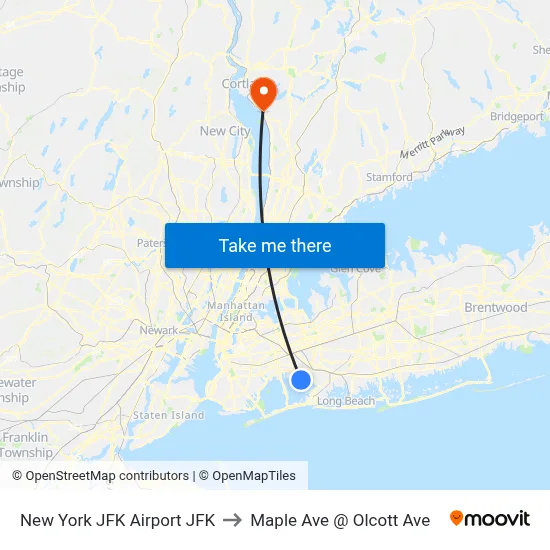 New York JFK Airport JFK to Maple Ave @ Olcott Ave map