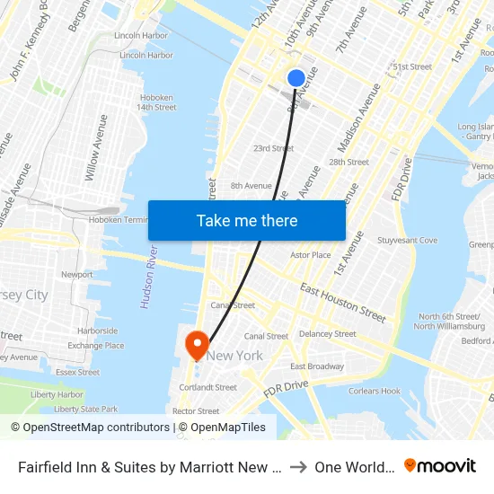 Fairfield Inn & Suites by Marriott New York Manhattan/Times Square 36th St. to One World Trade Center map