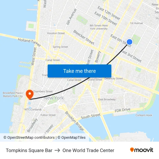 Tompkins Square Bar to One World Trade Center map