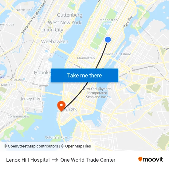 Lenox Hill Hospital to One World Trade Center map