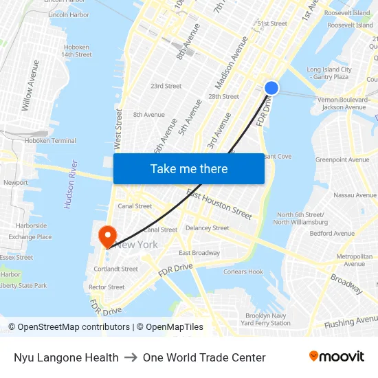 Nyu Langone Health to One World Trade Center map