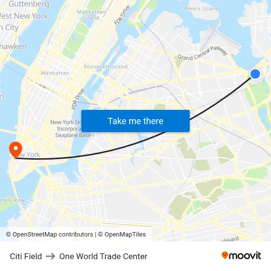 Citi Field to One World Trade Center map