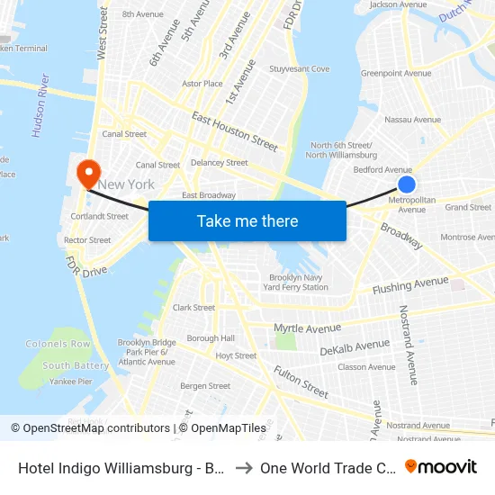 Hotel Indigo Williamsburg - Brooklyn to One World Trade Center map