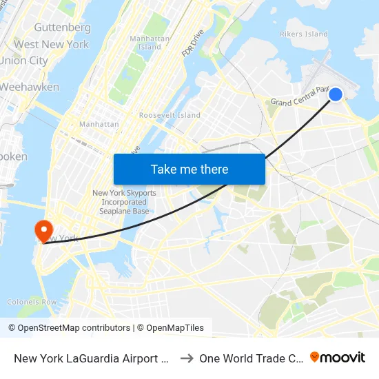 New York LaGuardia Airport Marriott to One World Trade Center map