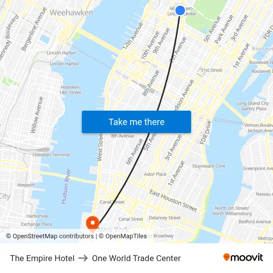 The Empire Hotel to One World Trade Center map