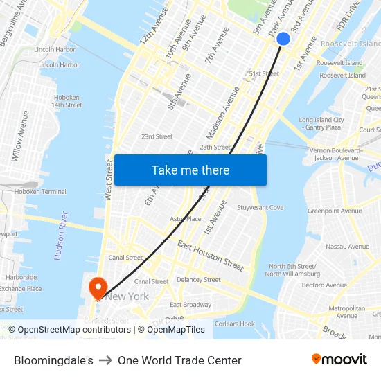 Bloomingdale's to One World Trade Center map