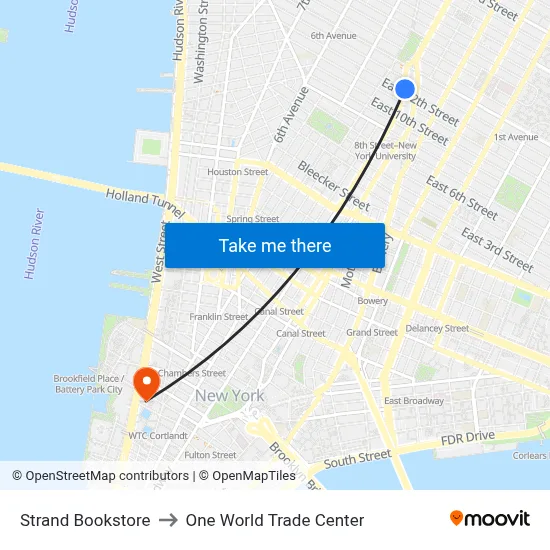 Strand Bookstore to One World Trade Center map