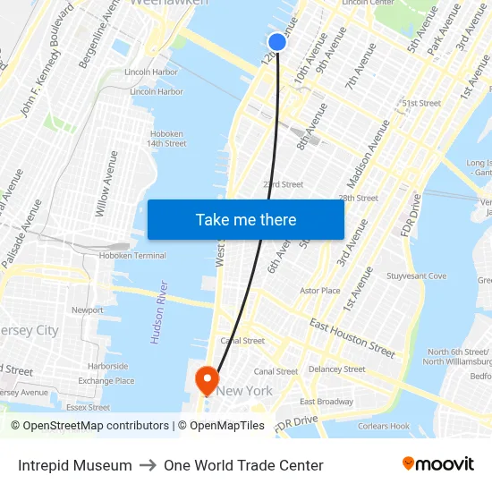 Intrepid Museum to One World Trade Center map
