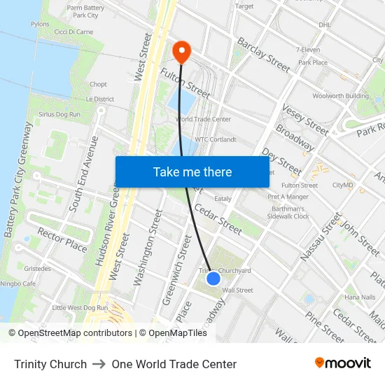 Trinity Church to One World Trade Center map