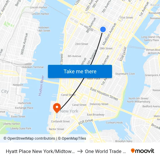 Hyatt Place New York/Midtown-South to One World Trade Center map