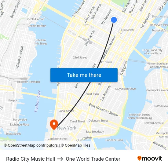 Radio City Music Hall to One World Trade Center map