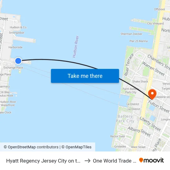 Hyatt Regency Jersey City on the Hudson to One World Trade Center map