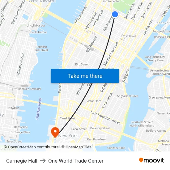 Carnegie Hall to One World Trade Center map