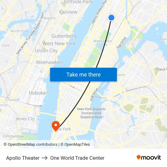 Apollo Theater to One World Trade Center map
