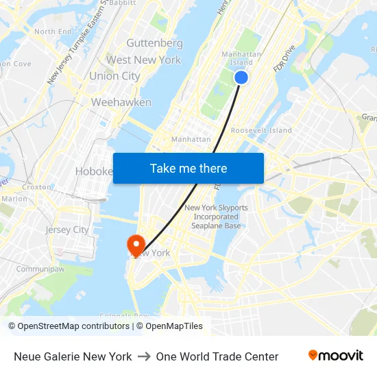 Neue Galerie New York to One World Trade Center map