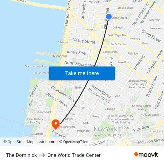 The Dominick to One World Trade Center map
