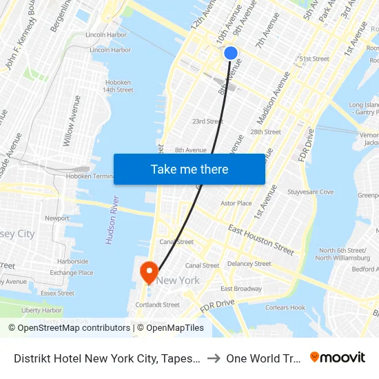 Distrikt Hotel New York City, Tapestry Collection by Hilton to One World Trade Center map