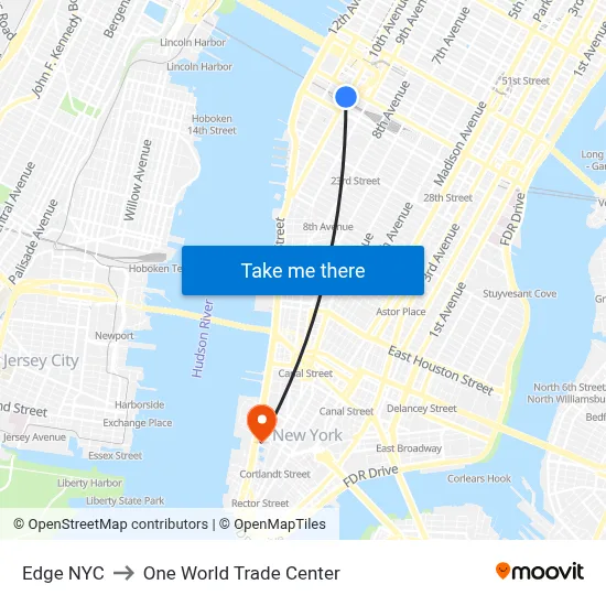 Edge NYC to One World Trade Center map