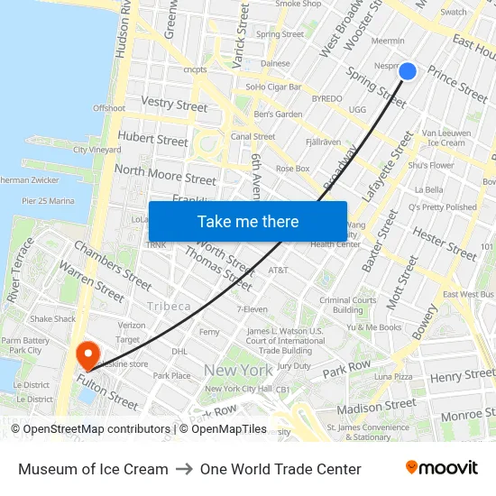 Museum of Ice Cream to One World Trade Center map