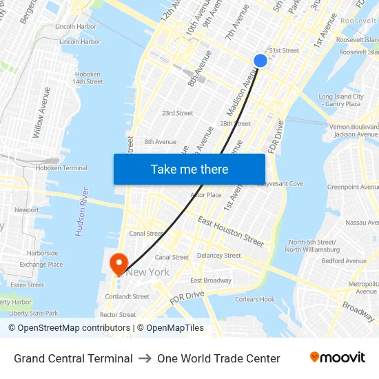 Grand Central Terminal to One World Trade Center map