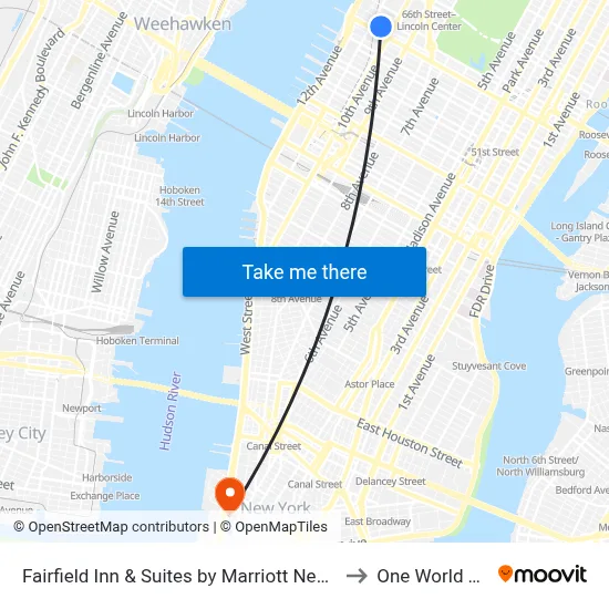 Fairfield Inn & Suites by Marriott New York Manhattan/Central Park to One World Trade Center map