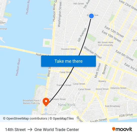 14th Street to One World Trade Center map