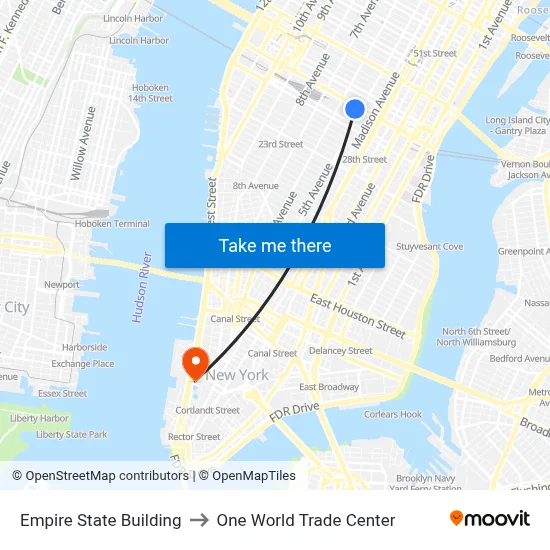 Empire State Building to One World Trade Center map