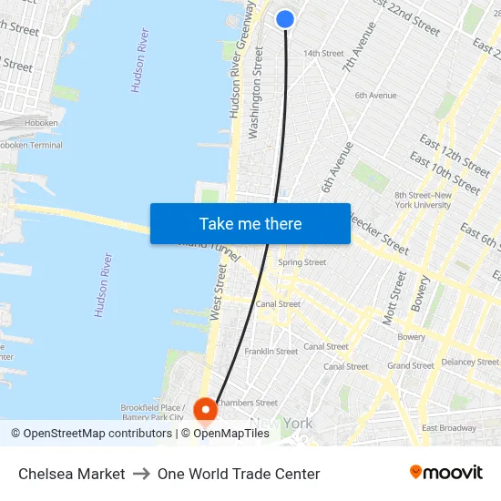 Chelsea Market to One World Trade Center map
