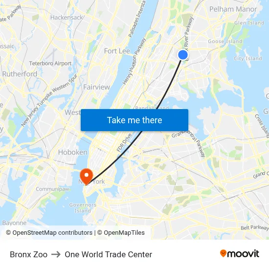 Bronx Zoo to One World Trade Center map