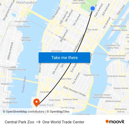 Central Park Zoo to One World Trade Center map