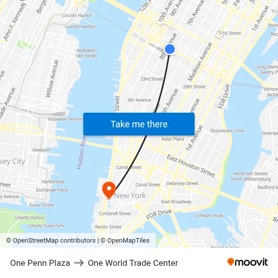 One Penn Plaza to One World Trade Center map