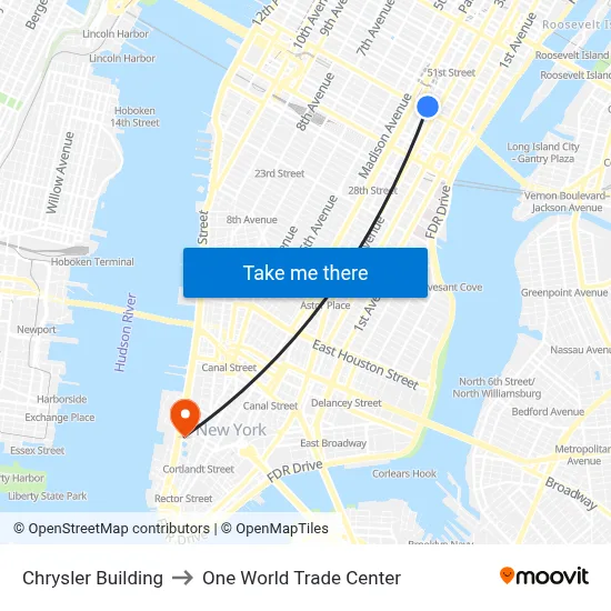 Chrysler Building to One World Trade Center map