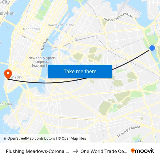 Flushing Meadows-Corona Park to One World Trade Center map