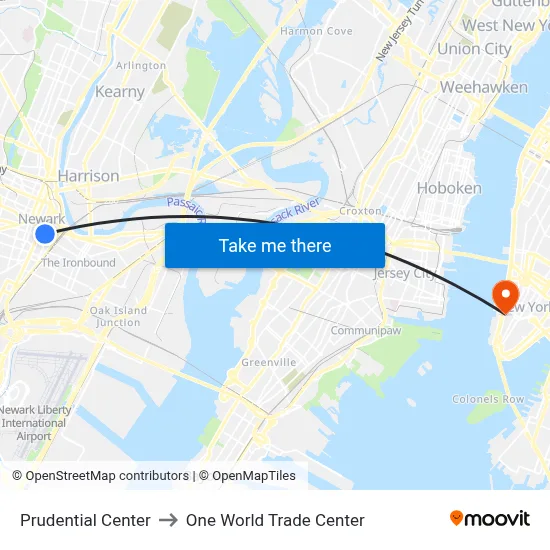 Prudential Center to One World Trade Center map